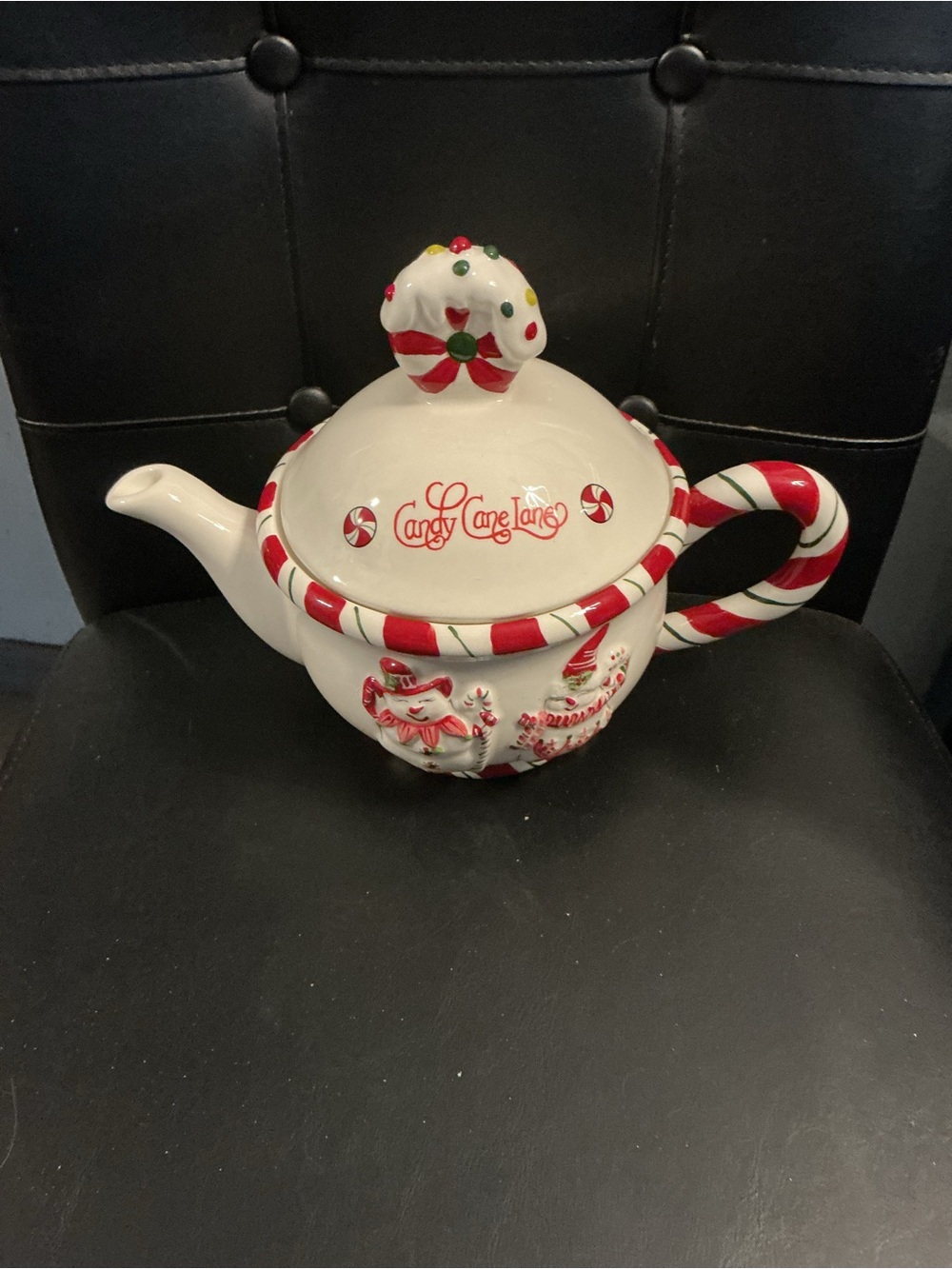 Blue sky clayworks christmas candy cane lane teapot rare find